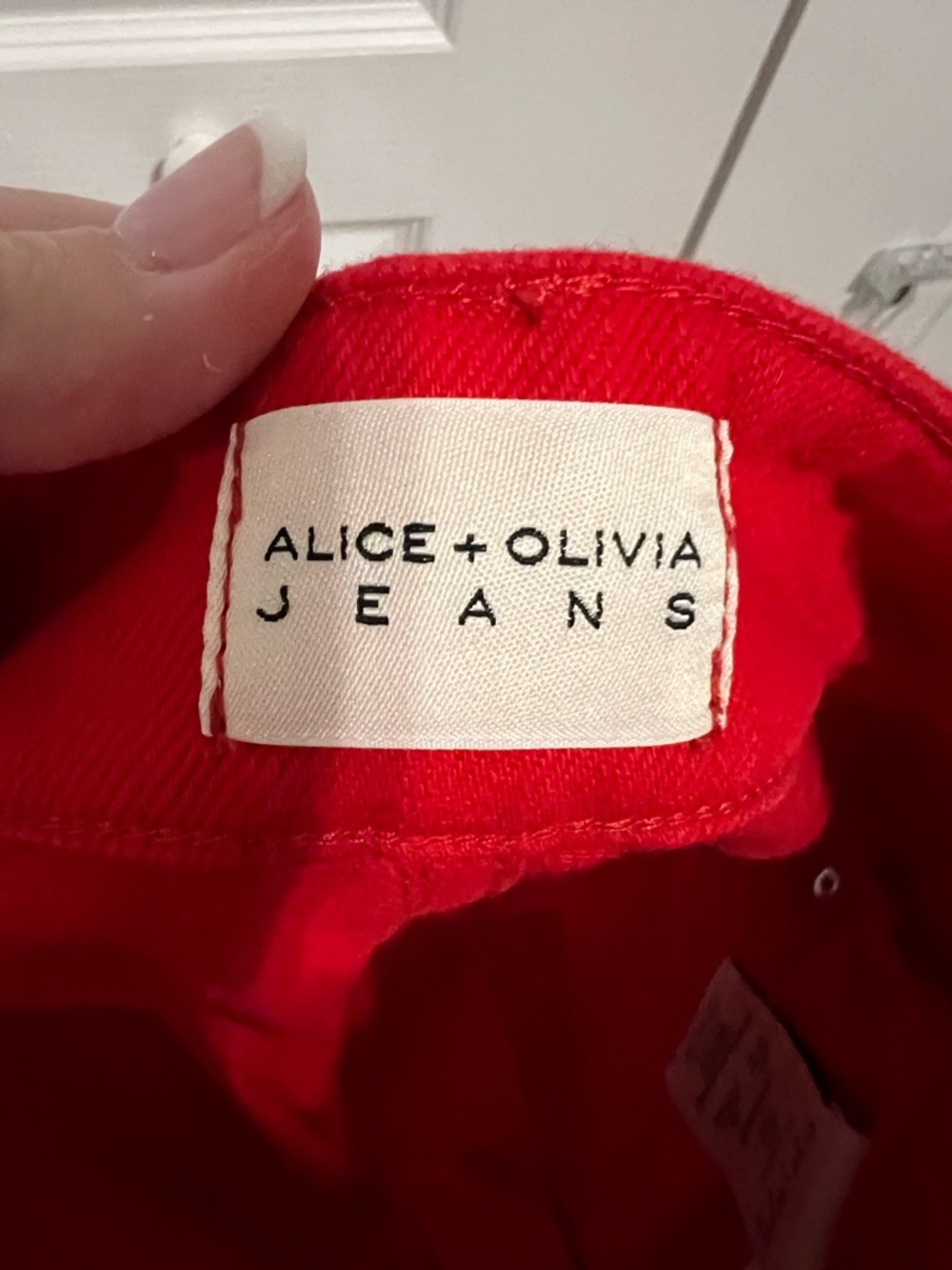 Alice + Olivia Vibrant Red High-Rise Denim Shorts - Picture 3 of 4